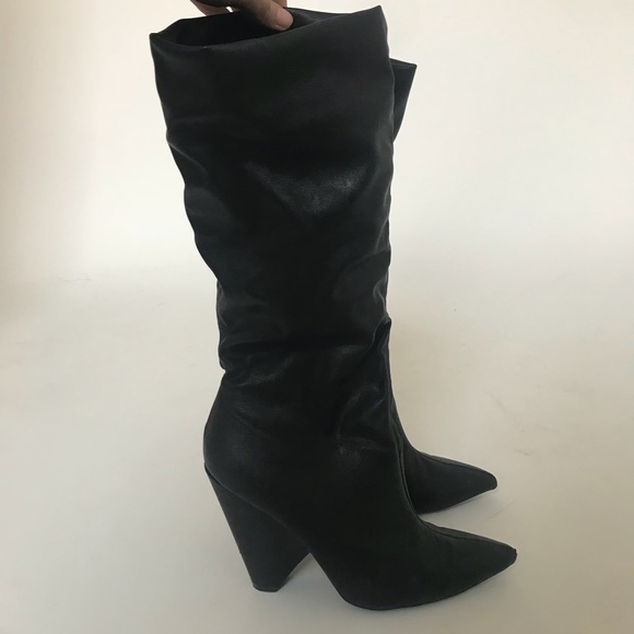 Vegan Leather Pointed Toe Scrunchy Heeled Boots - Picture 1 of 3